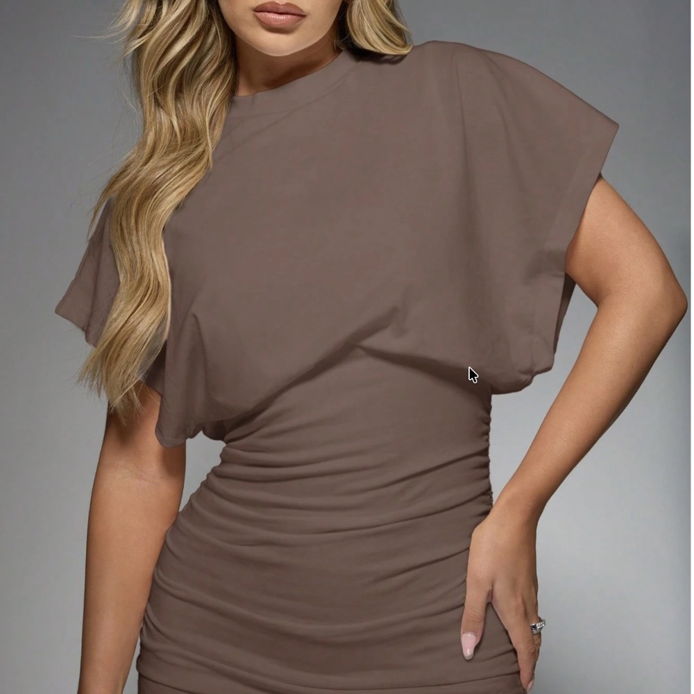 Classic Solid Batwing Sleeve Fitted Mini Dress - Picture 4 of 8